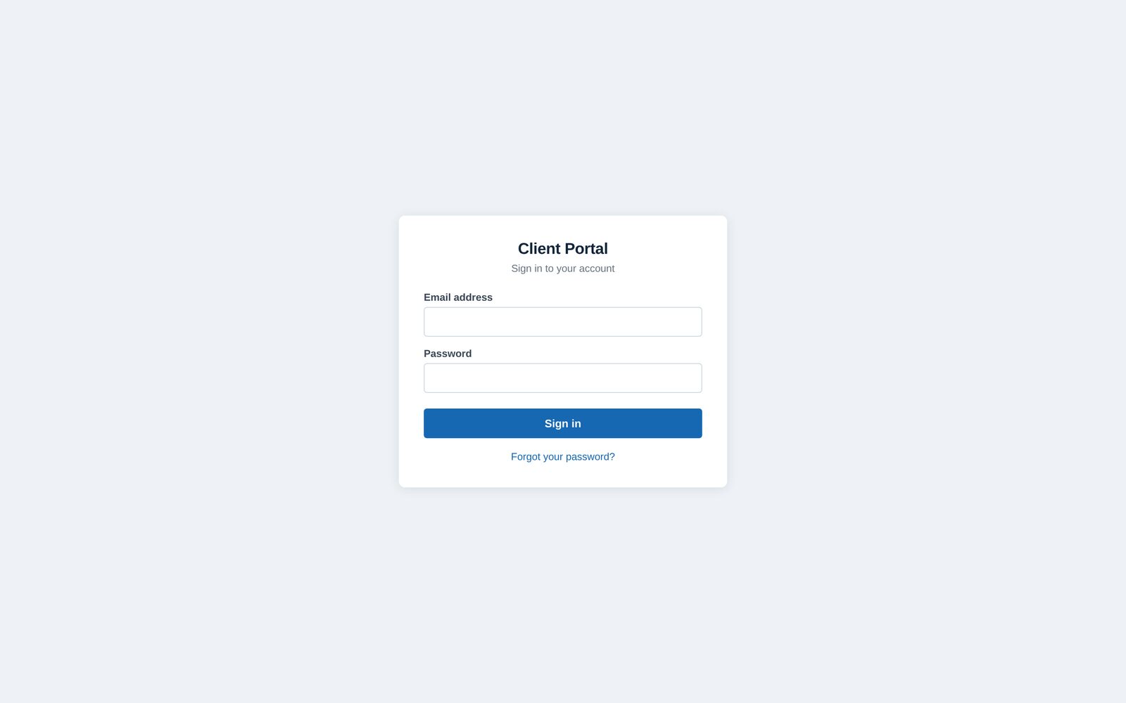 Sherta client portal customer login screen